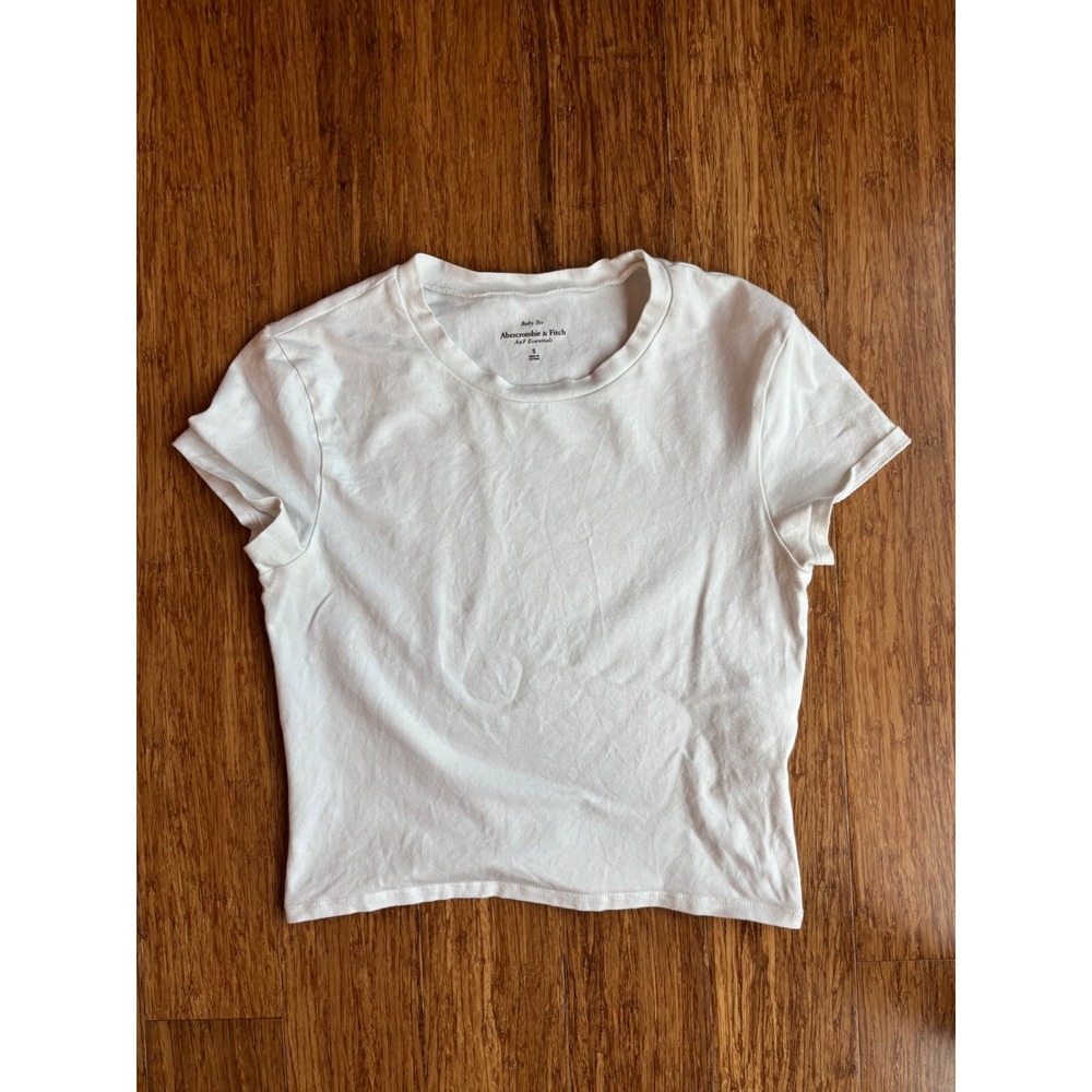 Abercrombie & Fitch White Baby Tee Essentials Cotton Blend Slim Fit Top Small